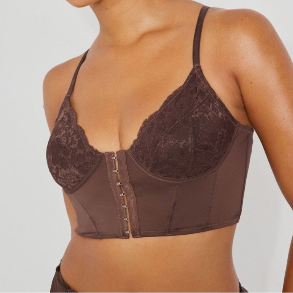 Lace Trim Brown Bustier